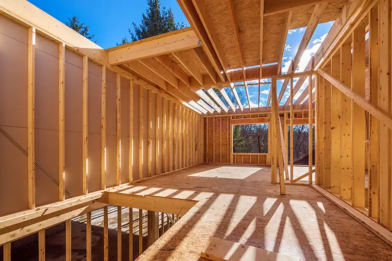 Wood framing of house during construction